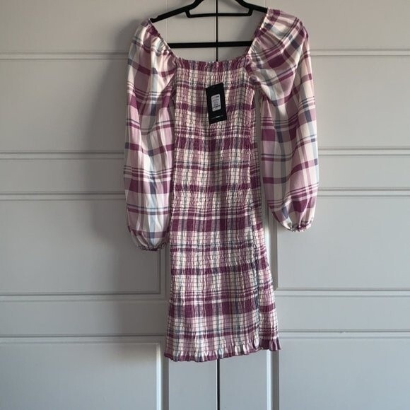 Fashion Nova Long Sleeve Smocked Plaid Mini Dress - Picture 3 of 3